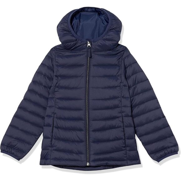 Girls Navy Lightweight Water Resistant Hooded Puffer Jacket Winter Coat